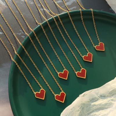 China High Quality French Gold Plated Acrylic Red Necklace/Factory Source Clavicle Heart Necklace Stainless Steel Style For Girl Women for sale