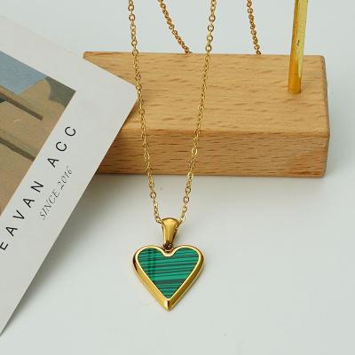 China High Quality Factory Source Turquoise Shell Love Pendant Necklace Gold/Enamel Fashion Plated Stainless Steel Heart Link Chain Necklace for sale