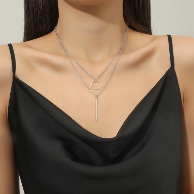 China BOHEMIA Necklace Multilayer Geometric Circle Bar Simple Silver Plated Pendant Adjustable Necklace for sale