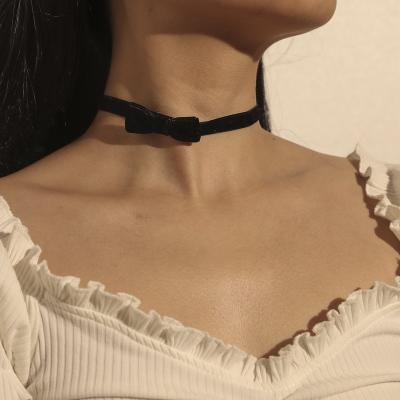 China BOHEMIA vintage velvet neckerchief black and white female short necklace gold bow for sale