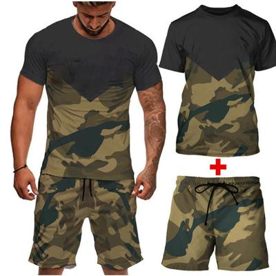 China 2021 Summer QUICK DRY Men's Camouflage Shorts Sleeve Shorts Sports Two-Piece Suit For Casual Leisure Fitness Shorts Suit Male for sale