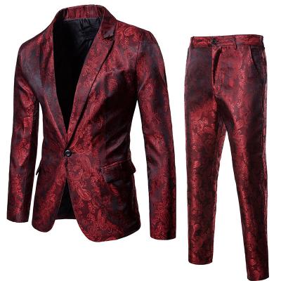 China Men's Breathable Business Casual Slim Suit (Jackets+Pants) Sets Tuxedo Wedding Formal Dress Fashion Printed Blazer Stage Performances Suit for sale