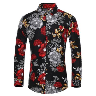 China QUICK DRY many styles men's long sleeve plus size 7XL shirt fashion factory clothing Hawaii shirt leisure pink flower men's vacation for sale