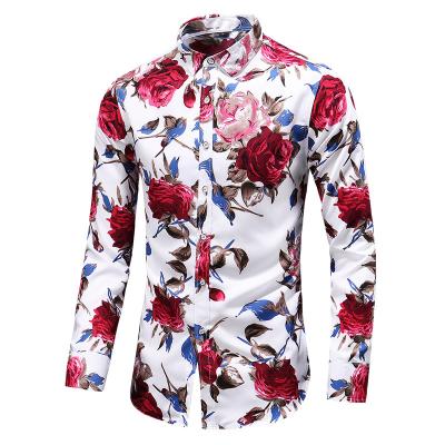 China 2022 QUICK DRY Autumn Men Slim Floral Print Long Sleeve Shirts Fashion Brand Party Holiday Casual Dress Flower Homme Shirt Plus Size 7XL for sale