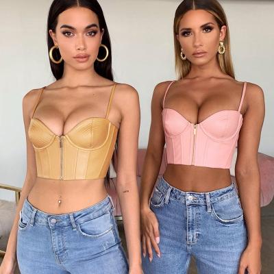 China Durable PU Leather Women's Bustier Bra Bralet With Zipper Nightclub Party Cropped Top Vest Plus Size for sale