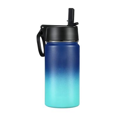 China 12 oz Gradient Blue+White+Blue PORTABLE Water Bottle with Straw, Kids Water Bottle with Wide Twist Handle Straw Lid, Wide Mouth for sale