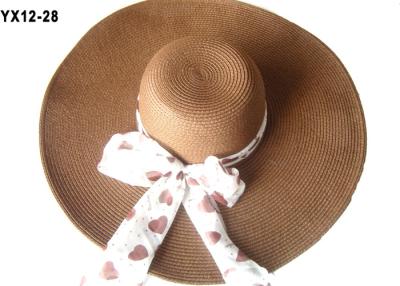 China White Brown Packable Sun Hat , Paper String Crochet Sun Hat For Leisure Decoration for sale