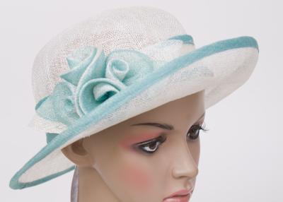 China 6cm Short Brim White Womens Church Hats , Sinamay Sun Hats For Party With Flower for sale