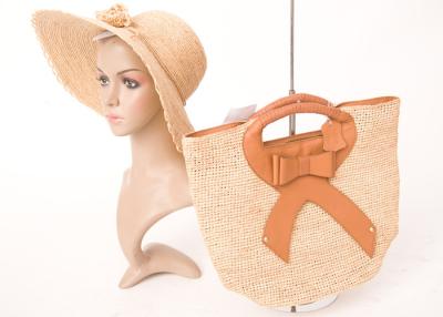 Chine Sac beige de plage de raphia d'équilibre en cuir avec le Bowknot, sac en cuir de dames d'équilibre à vendre