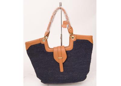 Chine Sac de plage de raphia de marine/sac à main d'équilibre de cuir paille de raphia pour des dames 37cm x 52cm à vendre