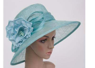 China Lake Blue Flower Ladies Sinamay Hats With 12cm Brim For Decoration for sale