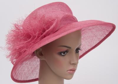 China Spring Pink Ladies Sinamay Hats / 56cm Unedged Decoration Sinamay Hats For Stage Show for sale