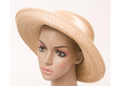 China Beige Womens Straw Fedora Hat / 9.5cm Brim Straw Sun Hats For Seashore for sale