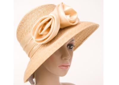 Chine Les chapeaux de paille des femmes de tresse de paille avec la décoration de soies, chapeau de paille beige naturel à vendre