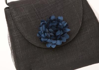 China 20cm x 25cm Black Party Sinamay Bag For Women , Ladies Hand Bags With Navy Flower for sale