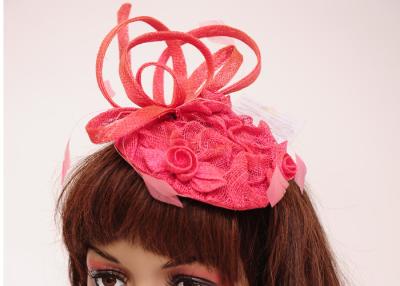 China Rose Pink Round Sinamay Fascinator Decoration Headwear For Party for sale