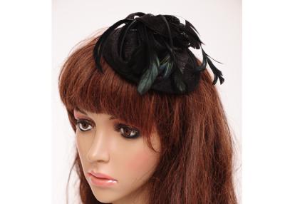 China Black PP Sinamay Fascinator / Spring Feather Fascinators For Hair for sale