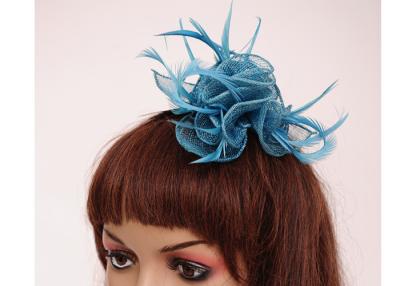 China Blue Sinamay Fascinator / Navy Fascinator Feather Decoration For Ladies Headwear for sale