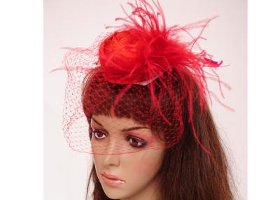 China Red Rose Sinamay Fascinator Headwear Hat For Church , Feather Fascinators For Hair for sale