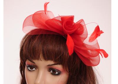 China Rode pp Met de hand gemaakte Sinamay Fascinator Headwear met Bowknot voor Huwelijken Te koop