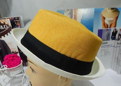 China Autumn Yellow Linen Mens Homburg Hats 5cm  for sale