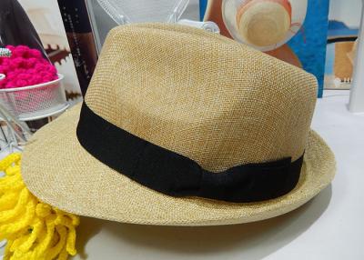 China Seashore / Shopping Short Brim Linen Hat Beige Fashion Hats , Mens Party Hats for sale