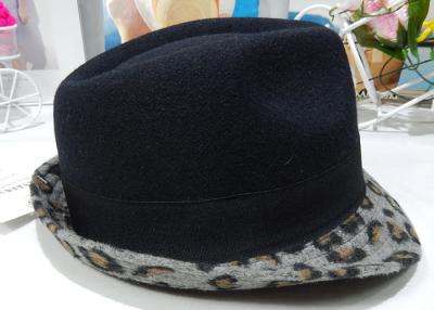 China Leopard Print Wool Felt Hat , Gentleman Homburg Hats Dark Gray for sale