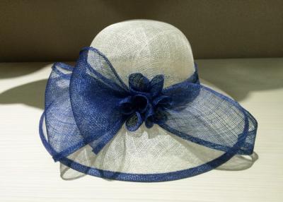 China Navy White 57cm Womens Elegant Church Hats Sinamay Flower Bowknot for sale