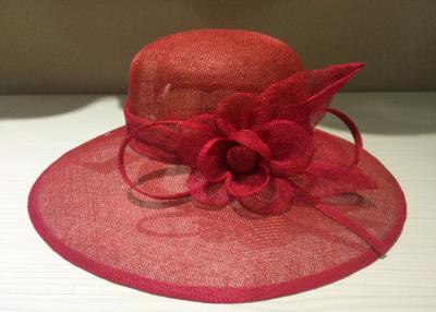 Chine protection solaire rouge molle de chapeaux de thé de jardin de Sinamay de bord de 12cm pour des filles à vendre