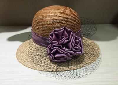 China Flor de satenes púrpura para mujer de los sombreros de Sun con el borde de los 8.5cm para la etapa en venta