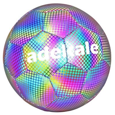 China Gift adekale football holographic reflective glow in the dark soccer ball with custom logo for sale