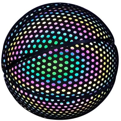 China Outdoor Game Personalized Glow In The Dark Reflective Holographic Luminous Sports Balls Custom Basketball Logo for sale