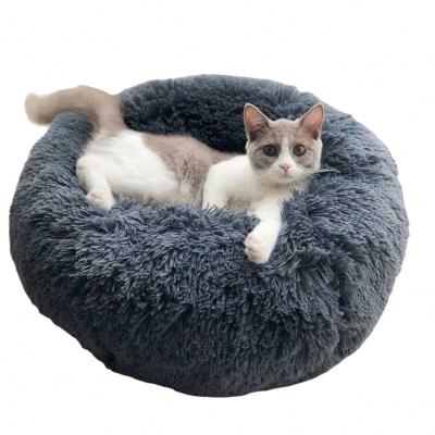 China Viable Hot Sale Fluppy Faux Fur Donut Bed Around Pet Bed For Dog And Cat In Drop Shipping Stock Factory for sale