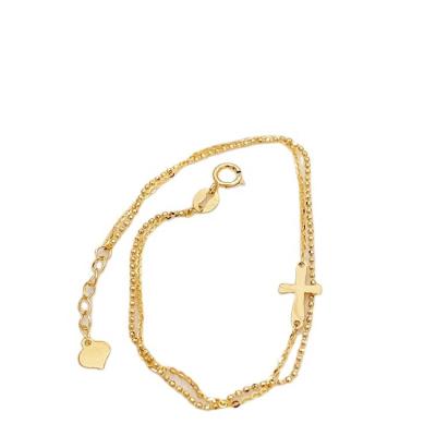 China Office/Career High Quality Generous Thin Cross Double Chain Real 18K Gold Bracelet for sale