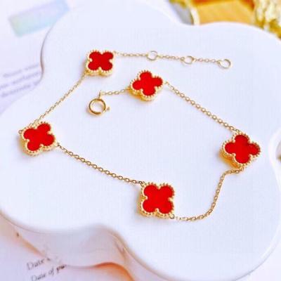 China Fashion 18K Fashion Real Cute Gold 8.5mm Lucky Clover Flower Office/Bracelet For Woman for sale