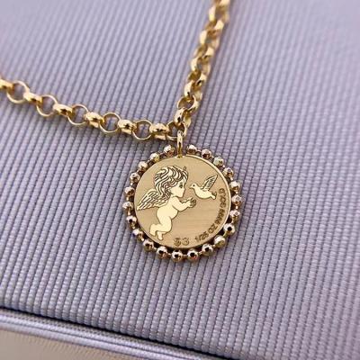 China Real Quarry 18K Gold Chunky Chain Retro Letterable INS Angel Coins Office/Bracelet for sale