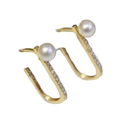 China Office / Fashion Style Luxury Quarry 18K Real Gold Natural Diamond Pearl Stud Earrings for sale