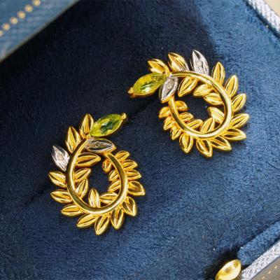 China Office / Career Style Retro Classic 18K Gold Colored Olive Wreath Earrings Real for sale