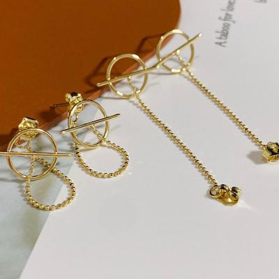 China Office / Career Sense Of Real Design Ins Fashion 18K Gold Trendy Geometric Chain Earrings OT for sale