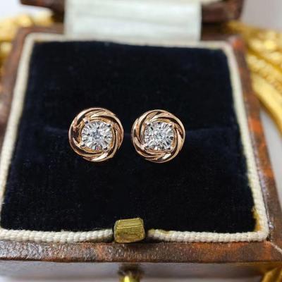 China Office / Career High Quality Daily Wear 18K Real Gold Diamond Rose Earrings For Woman for sale