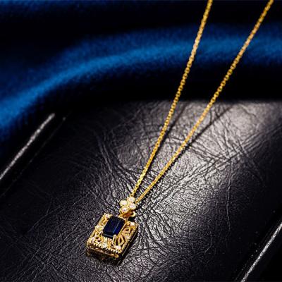 China Office / Luxury Style 18K Gold Diamond Sapphire Necklace Indie Original Design Real Career for sale