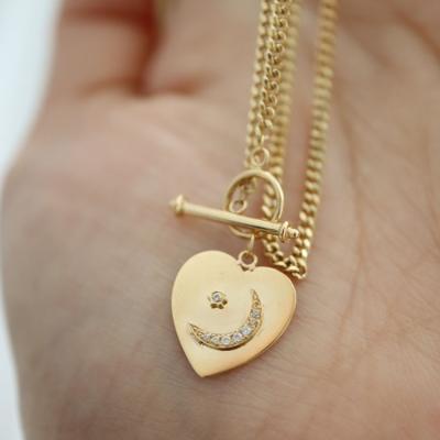 China Retro 18K Real Gold CHAIN ​​Letterable Star Moon Moon Love Necklace CUBAN INS career for sale