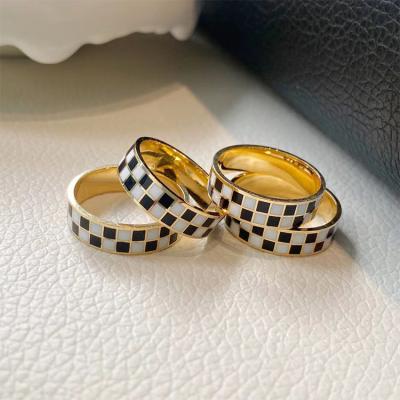 China Office / Career Fashion High Quality 18K Gold Grid Checkerboard Black White Rings Real for sale