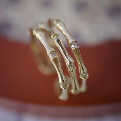 China Office / Simple Style Three Layered Career INS Wear 18K Gold Real Diamond Bamboo Rings for sale