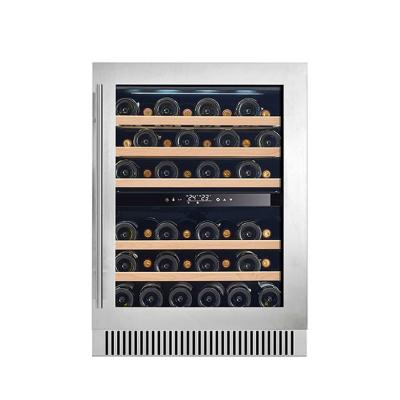 China Refrigerador eléctrico de vino negro con estanterías de madera Refrigerador de pantalla de puerta de vidrio de doble zona en venta