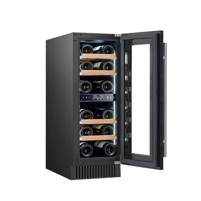 China Refrigerador eléctrico de vino negro de 60 botellas con puertas de vidrio y estantes de madera en venta