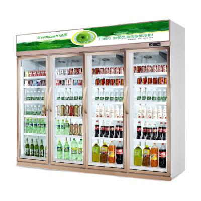 China Energy Saving Four Doors Upright Commercial Beverage Cooler For Convenient Store zu verkaufen