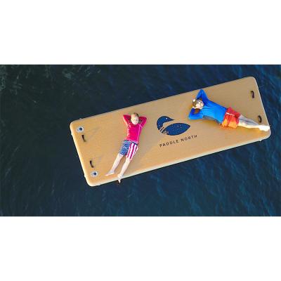 China 350x150x15cm Patio Dock Wood Grain Inflatable Pontoon Deck Swim Floating Raft Fishing for sale