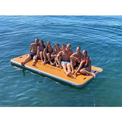 China 250x150x15cm Fishing Solarium Water Amusement Patio Dock Wooden Grain Inflatable Pontoon Deck Floating Dock for sale