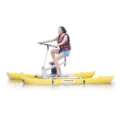 China 300x150cm lake water sport pontoon aluminum alloy frame water motor pedal inflatable boat bike for sale for sale